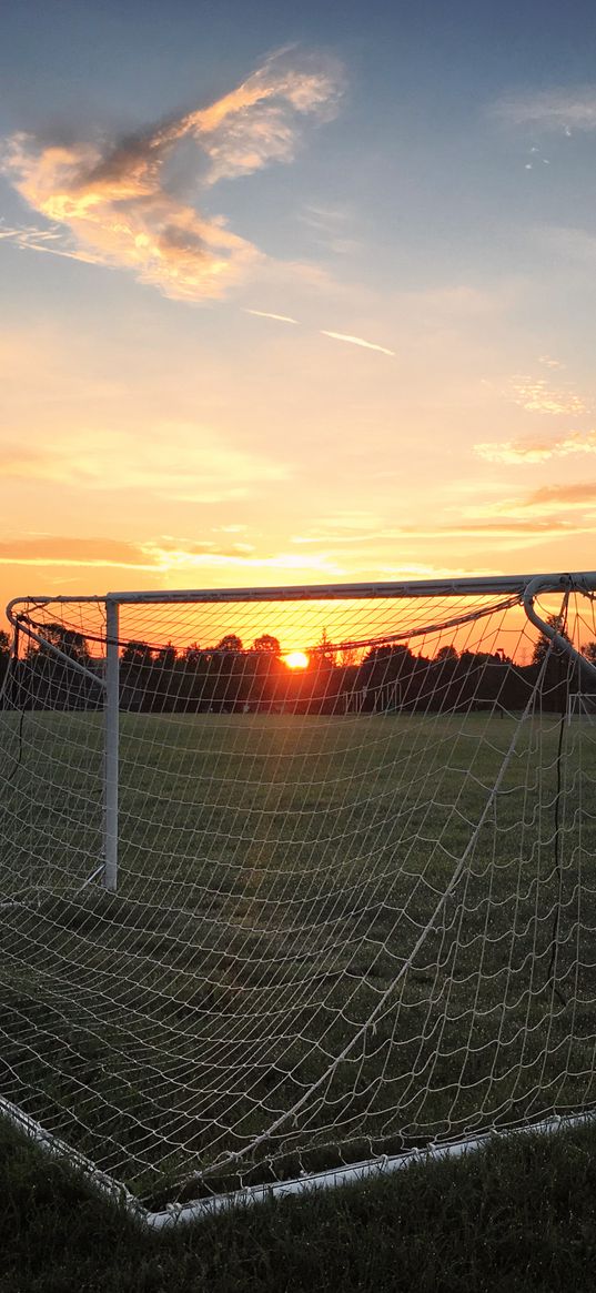 gate, net, field, sunset, football, sport