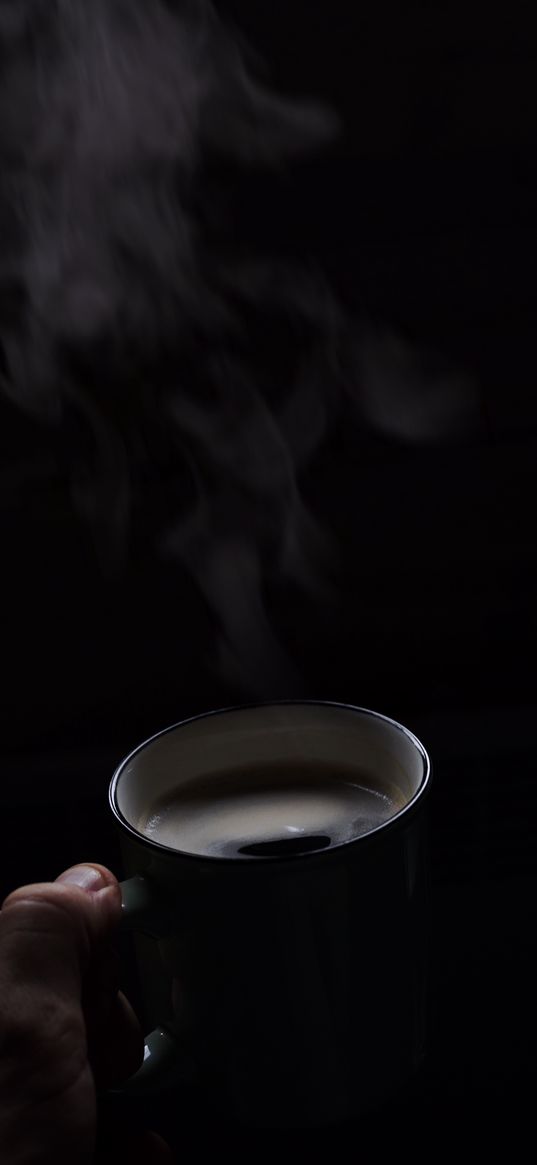 coffee, drink, steam, mug, hot, dark