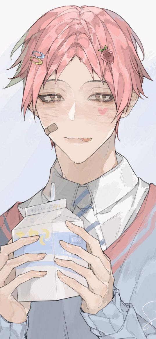 guy, milk, drink, smile, anime, art