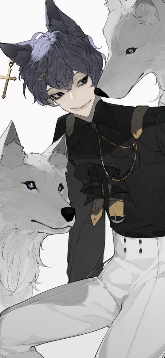 guy, ears, wolves, anime, art