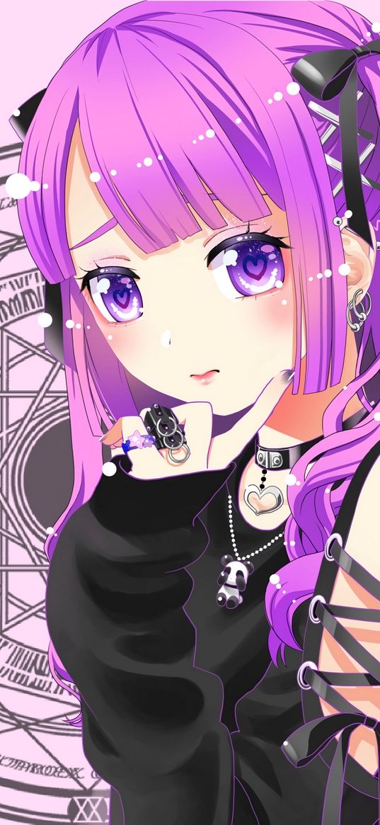 girl, choker, anime, art, purple