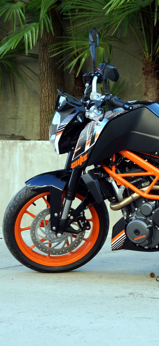 ktm, motorcycle, bike, black, orange, moto