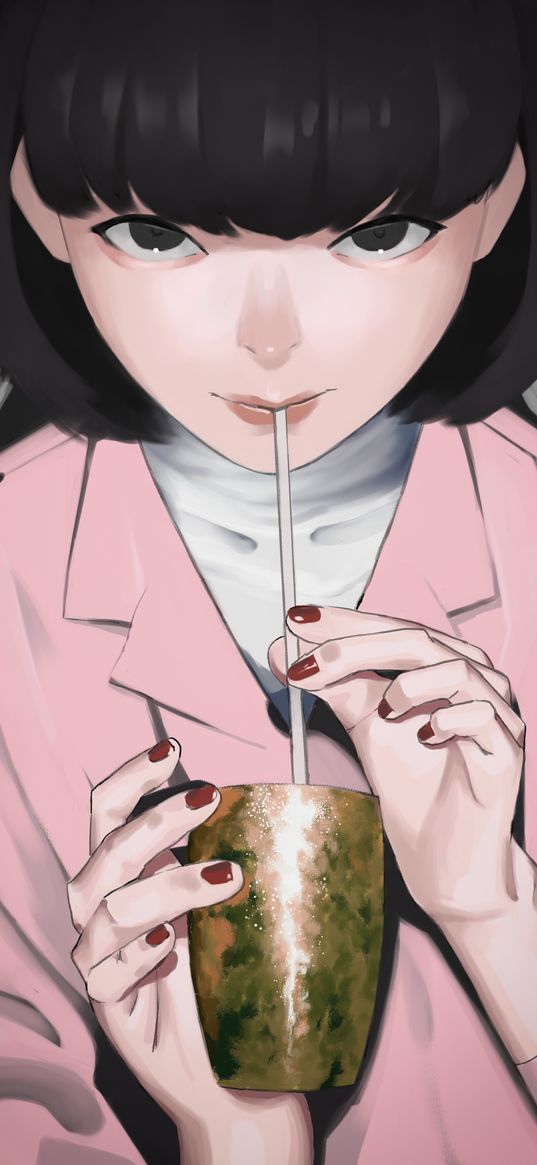 girl, glance, cocktail, tube, anime, art