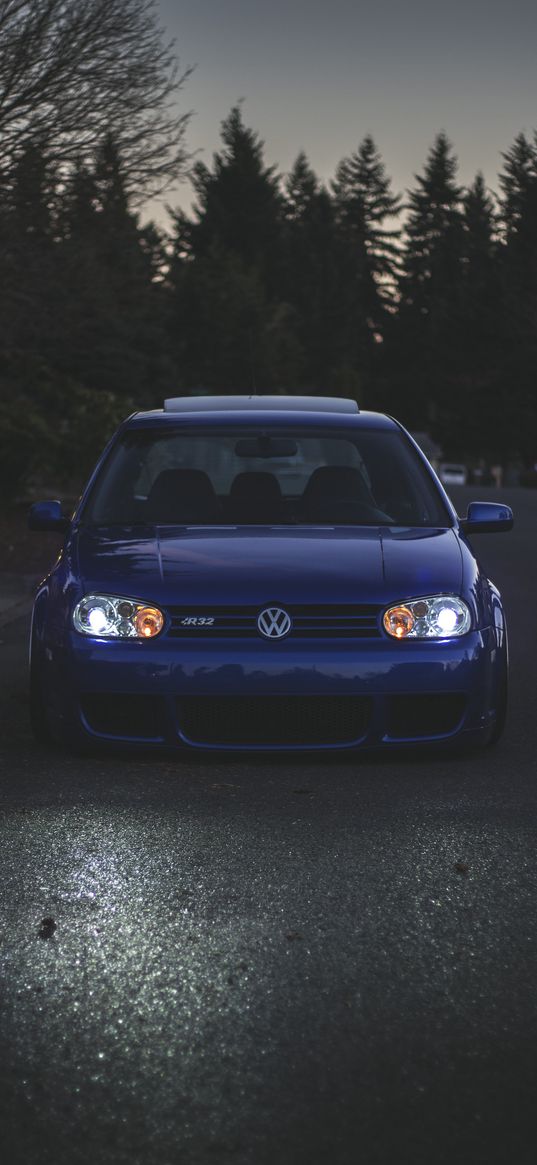 volkswagen golf, volkswagen, car, blue, front view