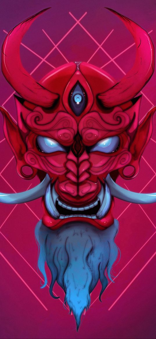 mask, demon, horns, fangs, art