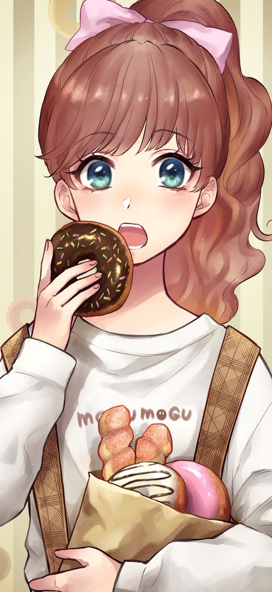 girl, donut, sweets, anime, art