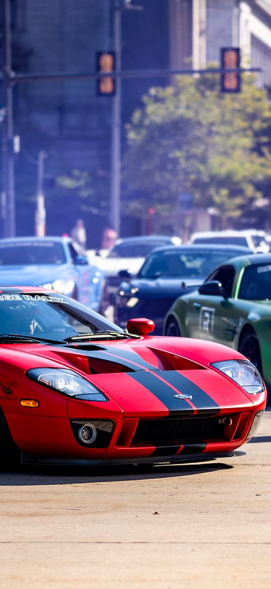 ford gt, ford, car, sports car, red, road