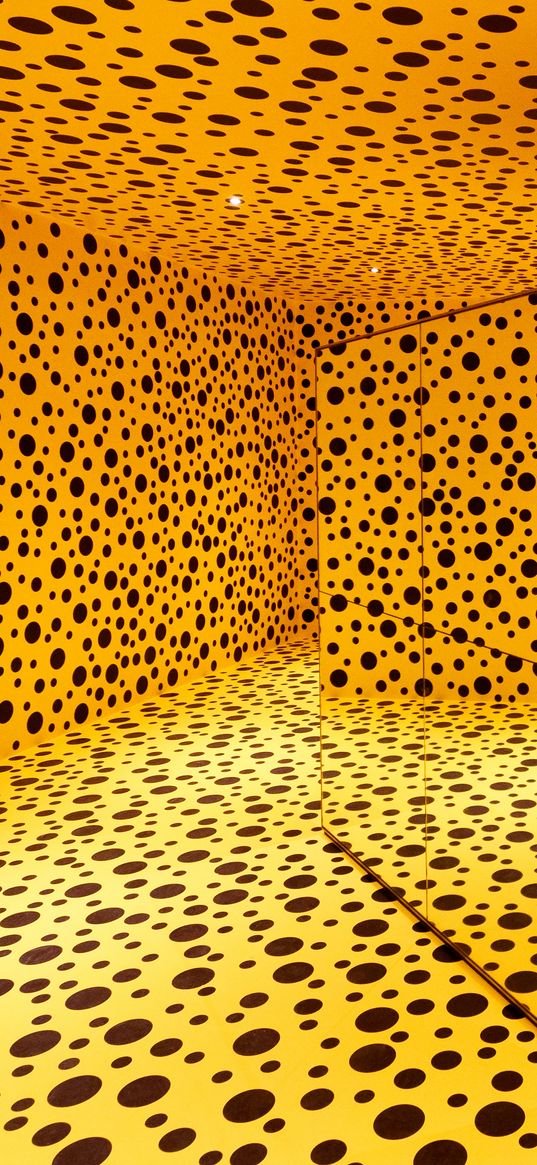 circles, spots, reflection, maze, abstraction, yellow