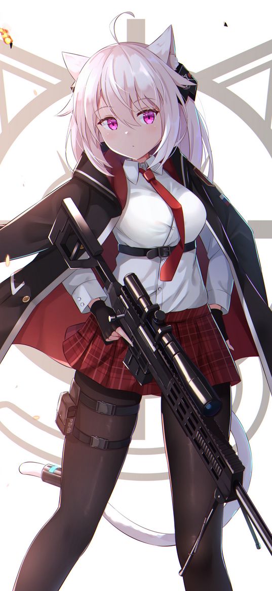 girl, neko, rifle, weapon, anime, art, cartoon