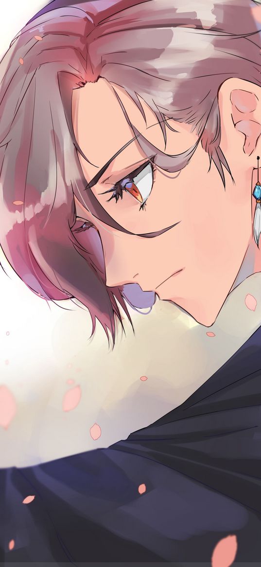 guy, glance, earrings, anime, art, cartoon