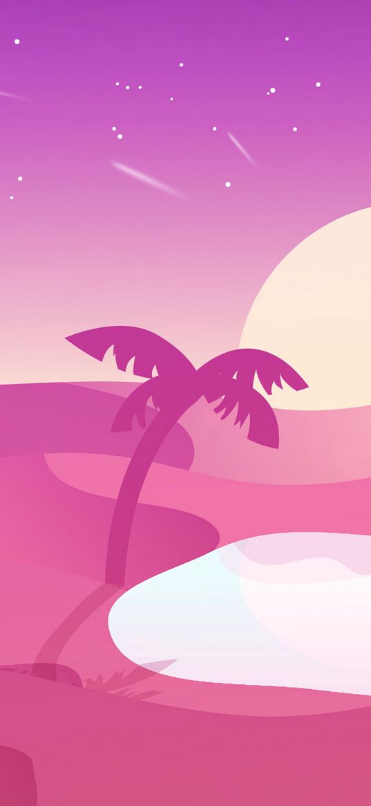 desert, palm trees, oasis, vector, art, pink