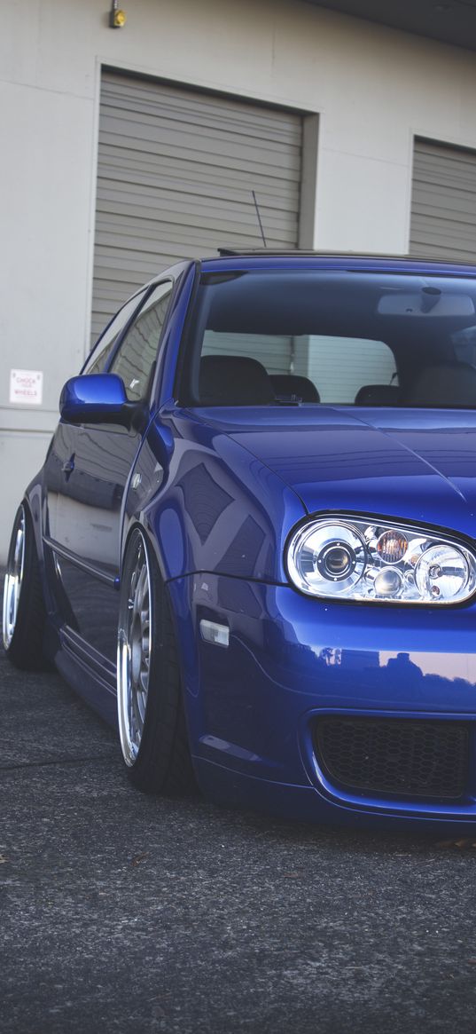 volkswagen golf, volkswagen, car, blue, parking