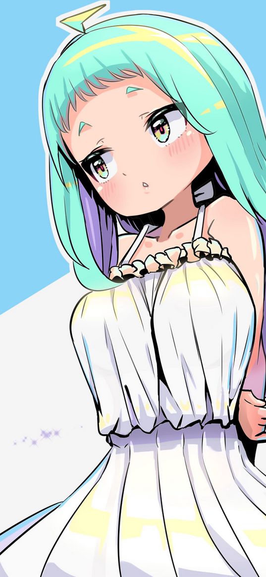 girl, dress, embarrassment, anime, art