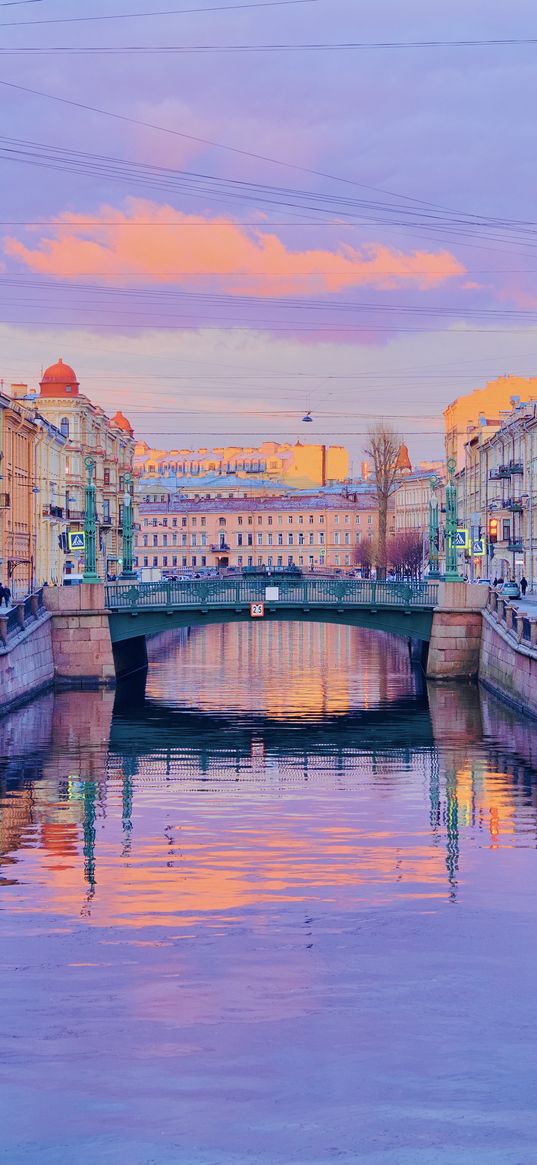 city, buildings, bridge, river, twilight, saint petersburg