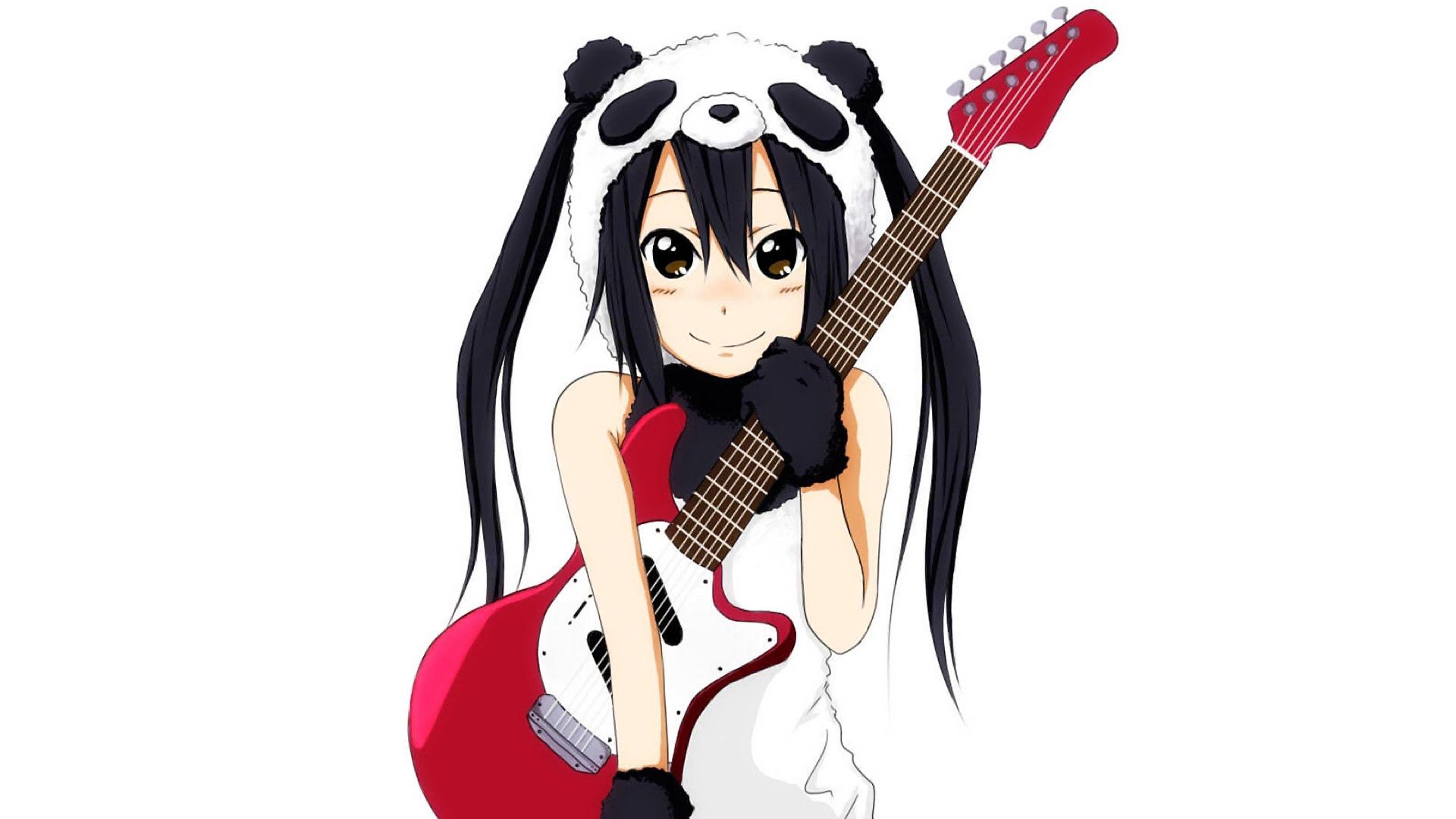 girl, nice, smile, guitar, hat, panda