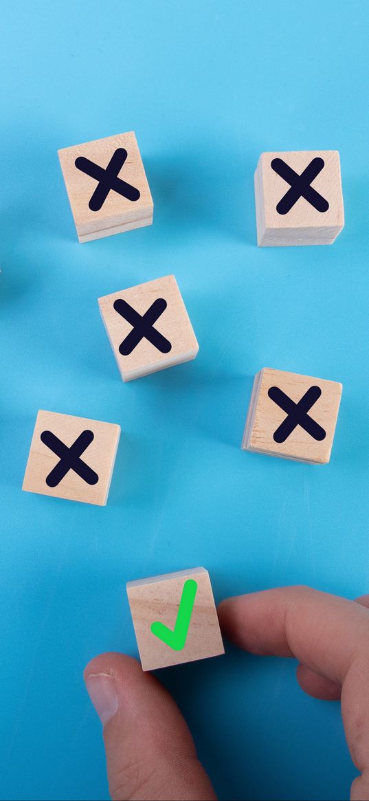 choice, cubes, symbols, hand, blue