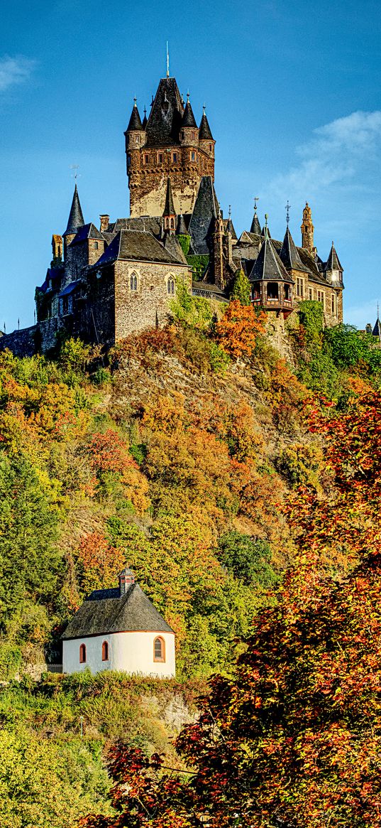 castle, towers, architecture, trees, landscape