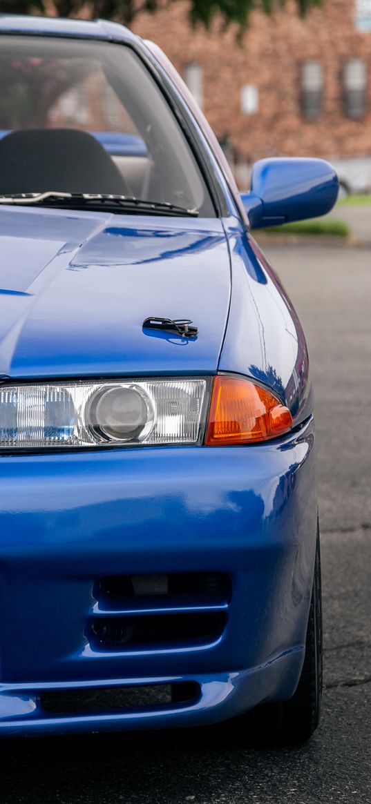 nissan skyline r32, nissan, car, blue, front view