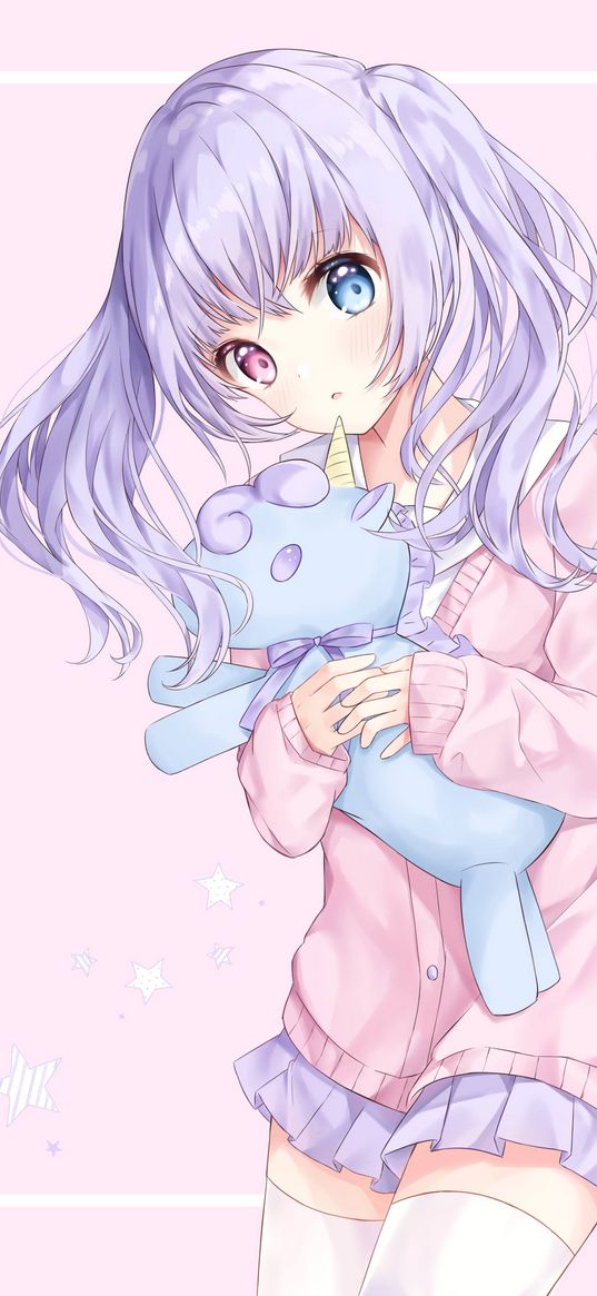 girl, heterochromia, unicorn, toy, anime, art