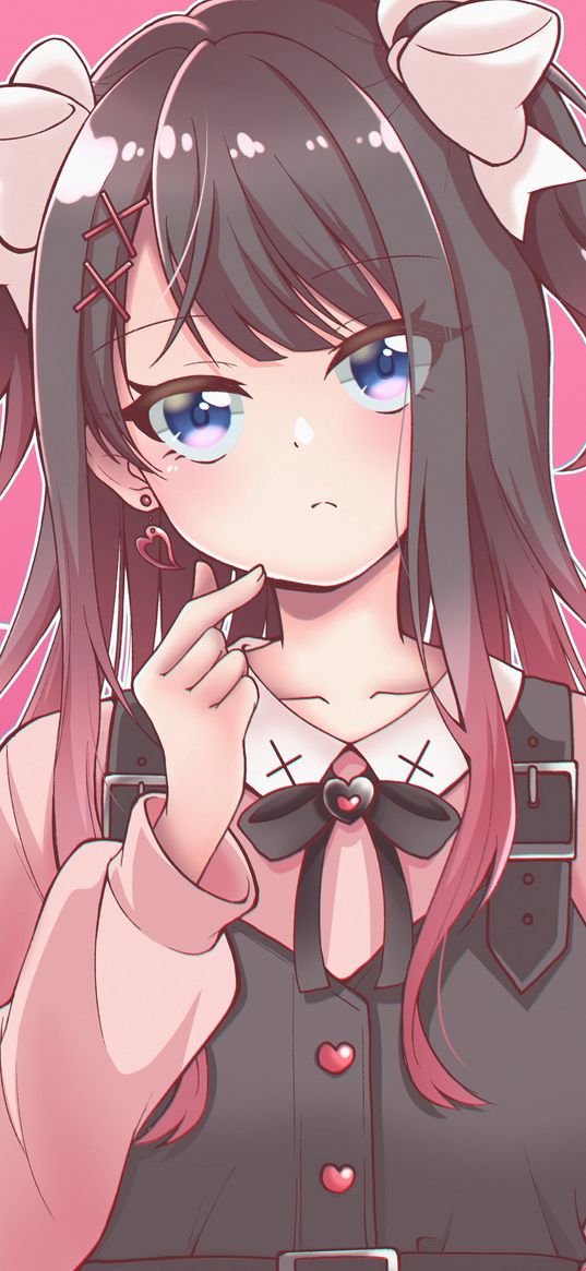 girl, bows, gesture, heart, anime