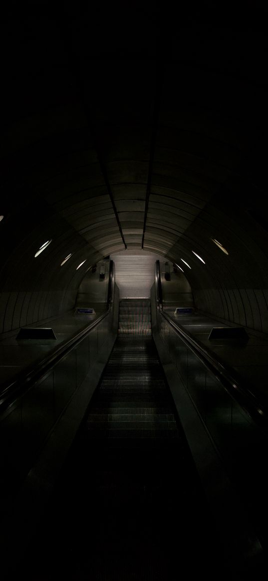 escalator, descent, tunnel, dark