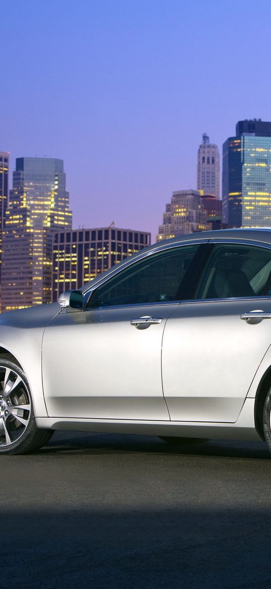 acura, tl, 2008, silver metallic, side view, style, cars, city, lights