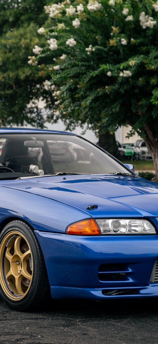 nissan skyline r32, nissan, car, blue, tuning