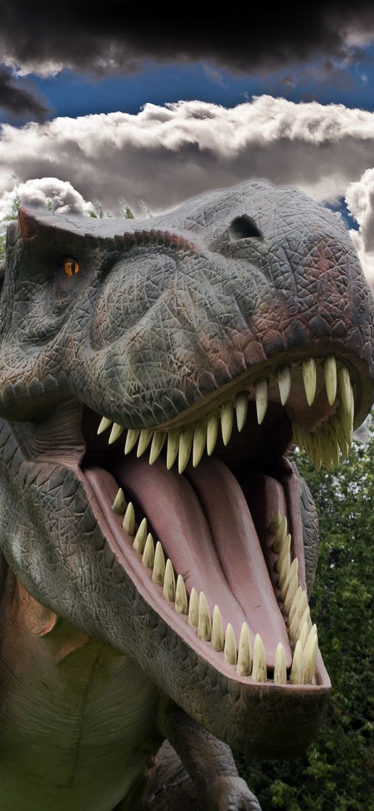 tyrannosaurus, dinosaur, roar, teeth, statue