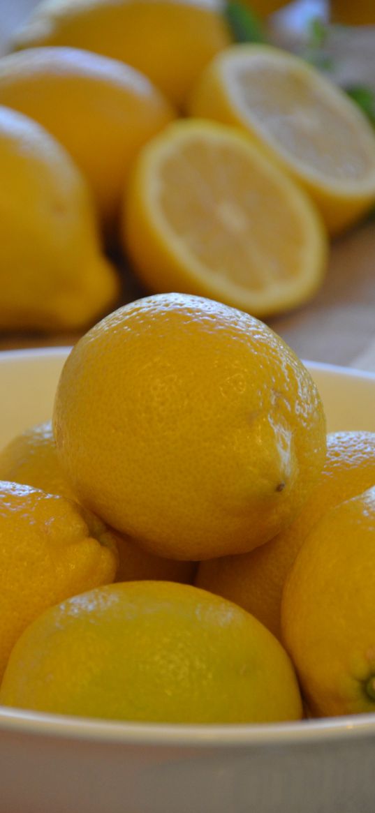 lemons, fruit, citrus, bowl, yellow