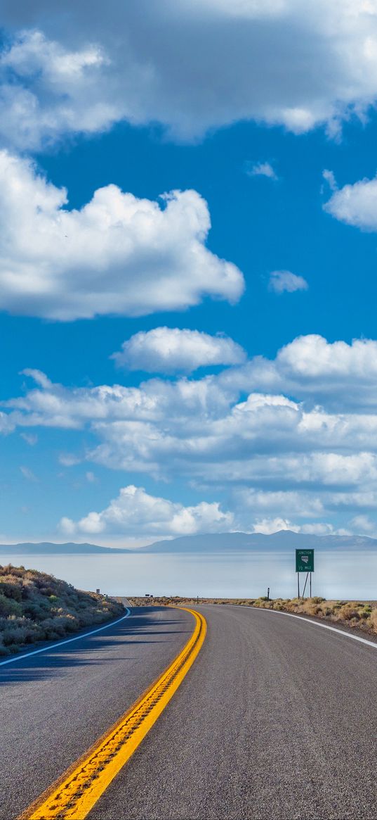 road, turn, sea, landscape, nature