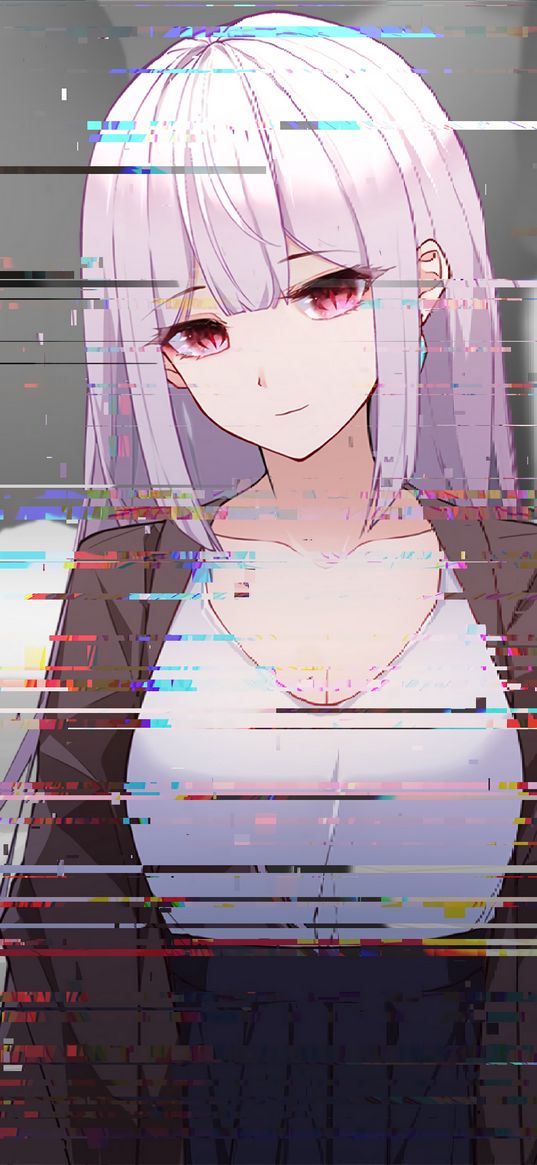 girl, glitch, interference, anime, art