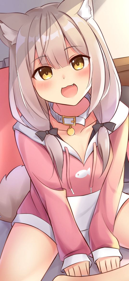 neko, ears, collar, anime, art, cute