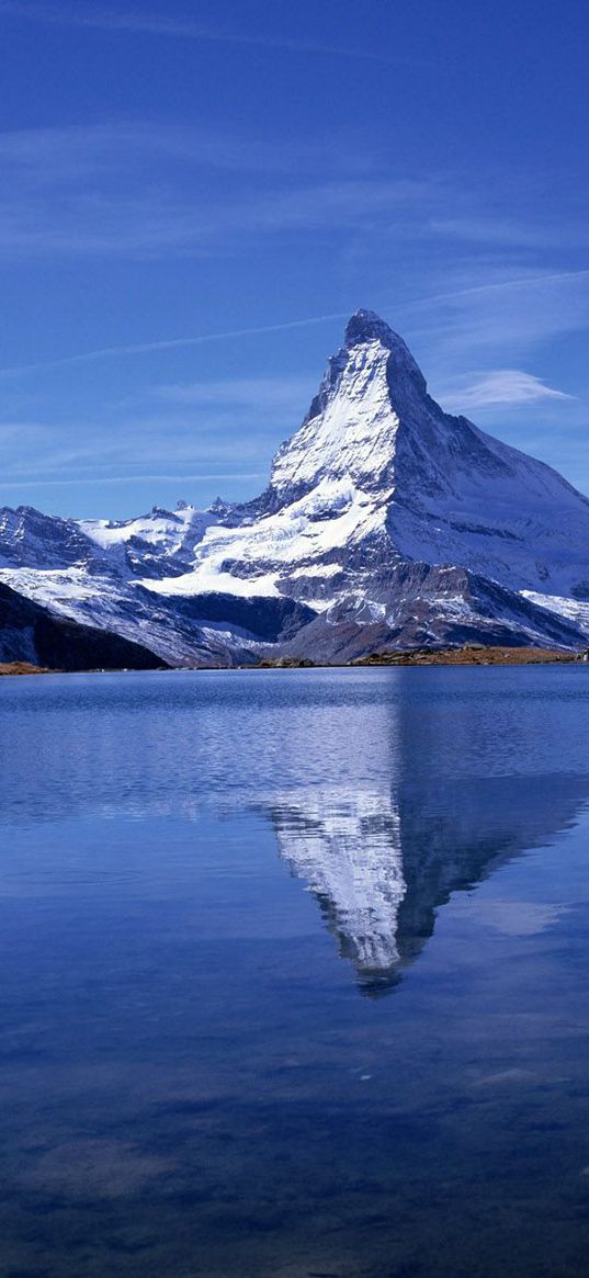 inter, mountain, top, peak, lake, reflection