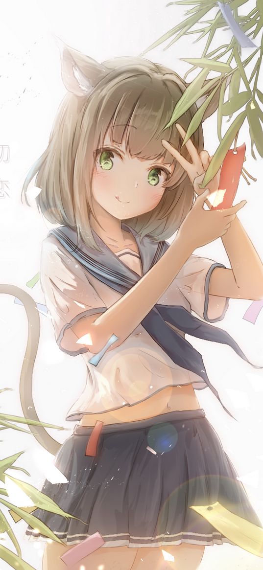 neko, gesture, smile, note, wish, anime