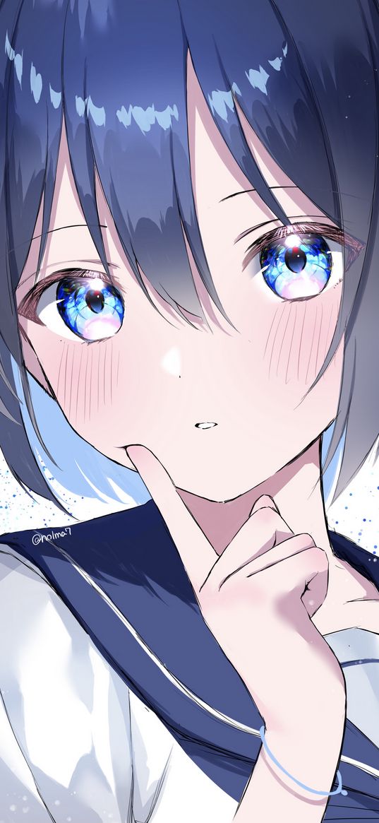 girl, glance, gesture, sailor suit, anime, art, blue