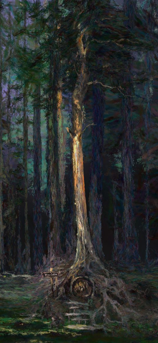 forest, trees, pointer, fantasy, art