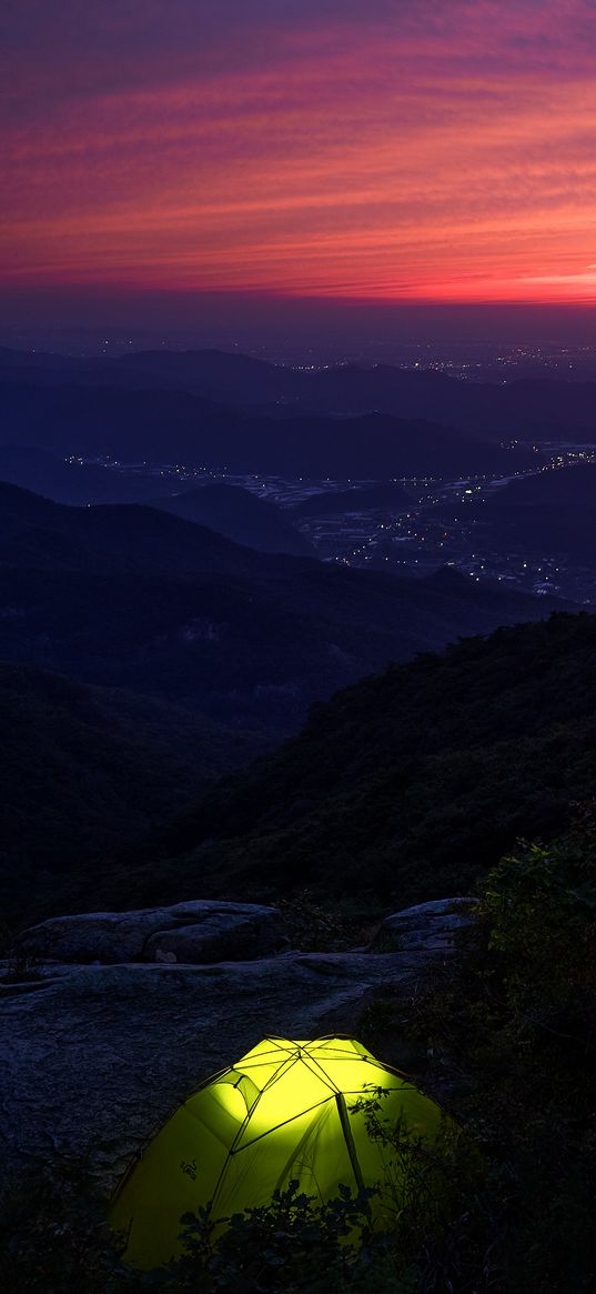 tent, hike, mountains, twilight, dark