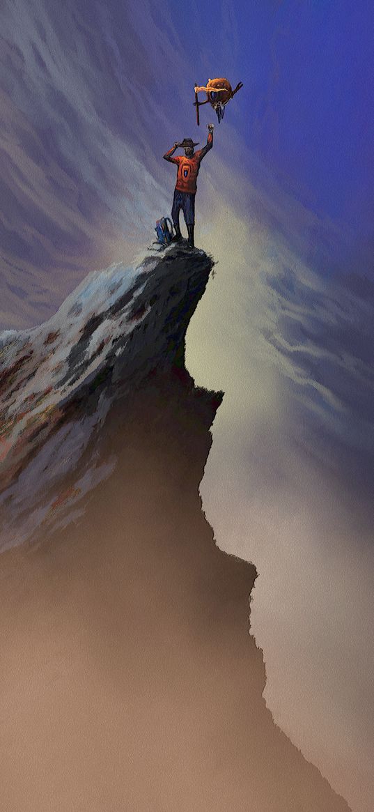 mountain, peak, silhouette, victory, art