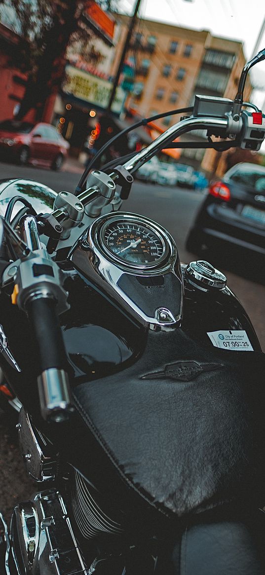 motorcycle, bike, black, speedometer, parking, moto