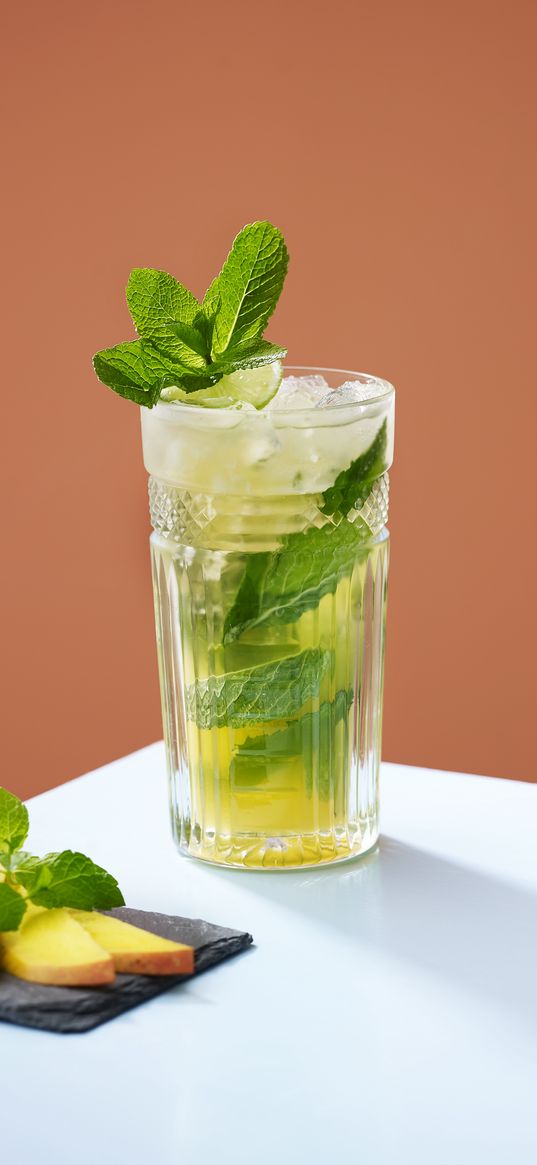 lemonade, mint, glass, minimalism