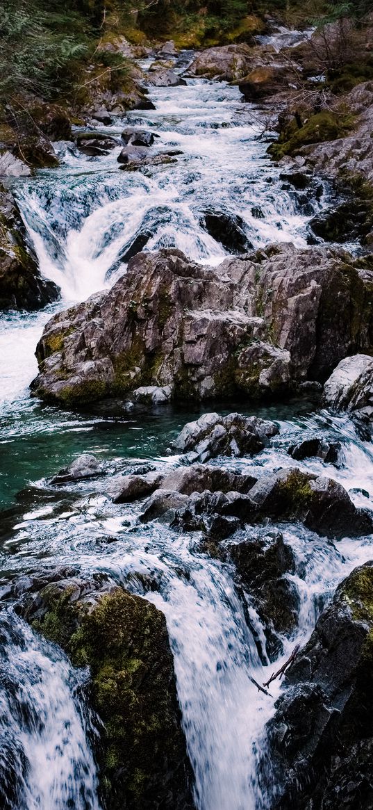 river, cascade, water, stones, landscape