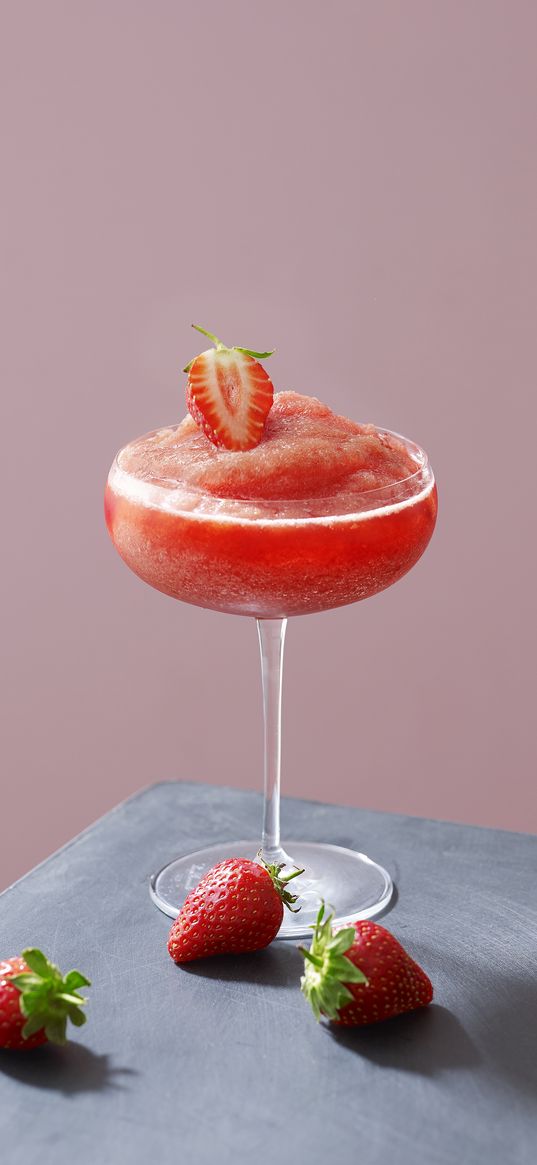 cocktail, strawberry, glass, pink