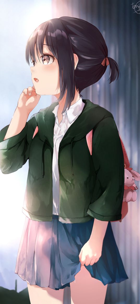 girl, backpack, anime, art