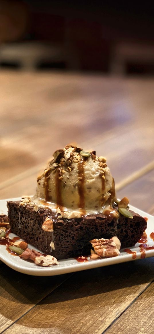 brownie, ice cream, watering, dessert