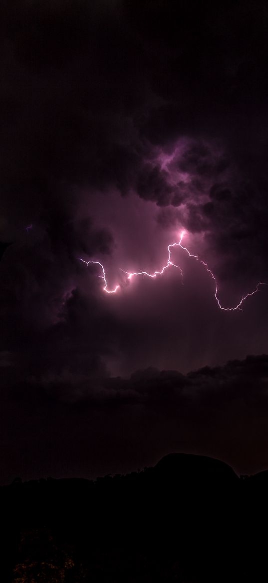 thunderstorm, lightning, flash, clouds, purple, dark