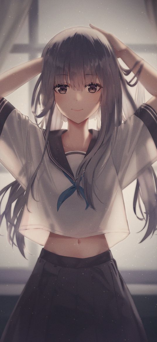 girl, smile, sailor suit, anime, art