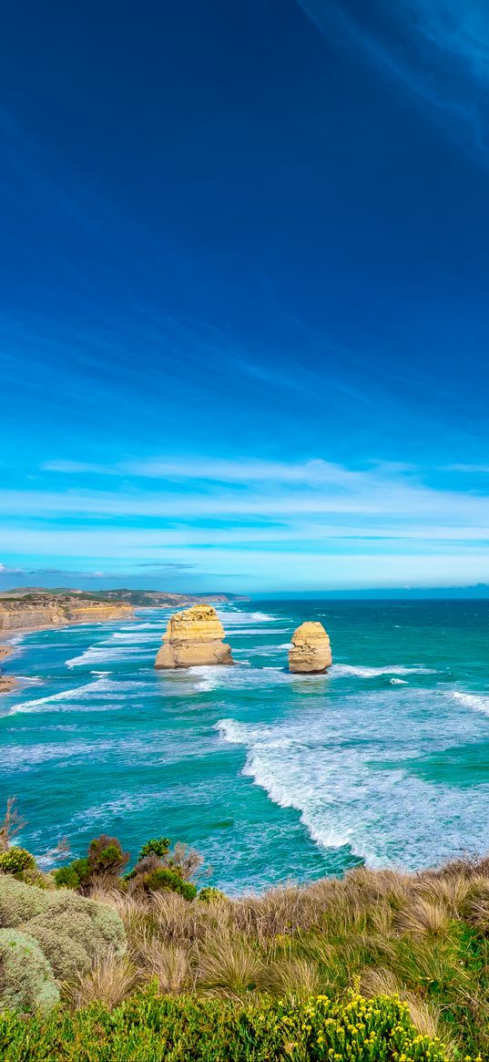 rocks, cliff, sea, landscape, bright