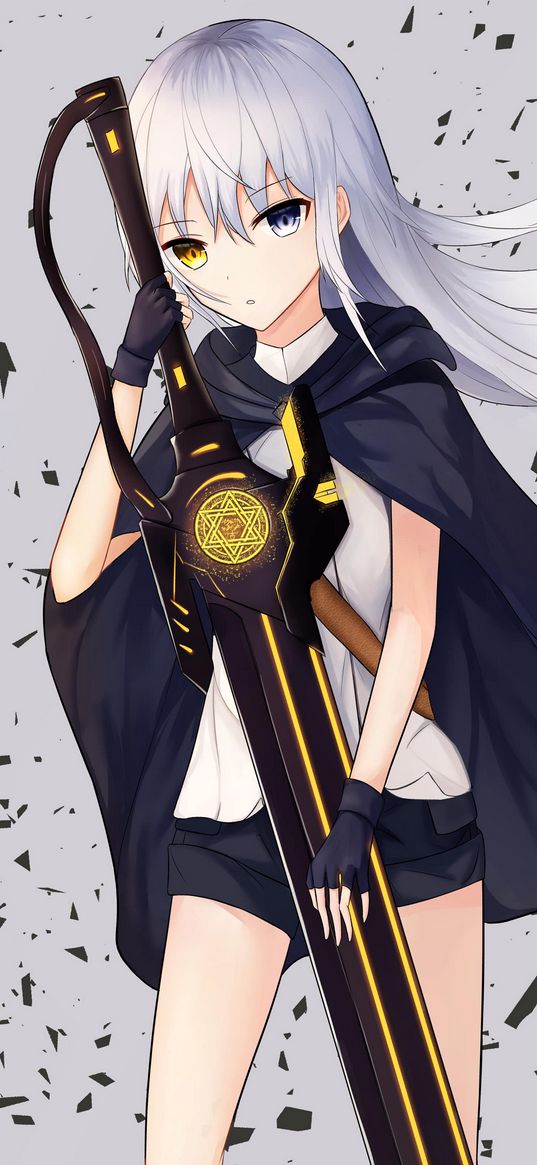 girl, heterochromia, sword, warrior, anime