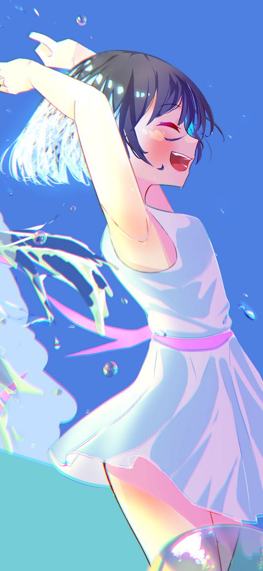 girl, smile, dress, gesture, freedom, free, anime