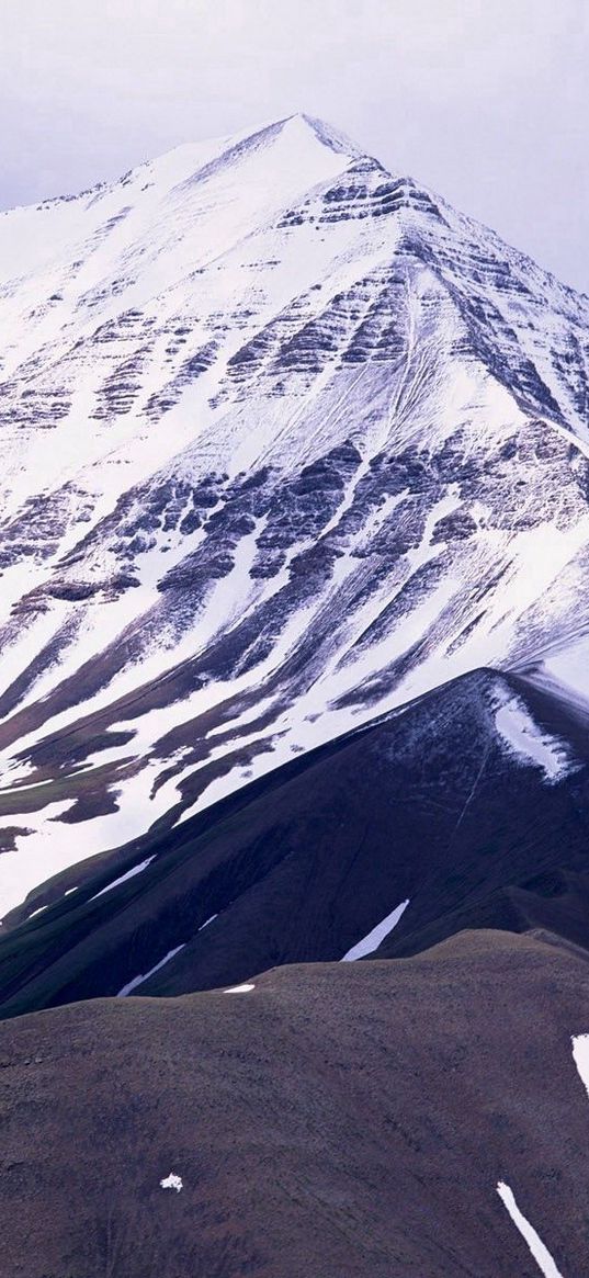 mountains, snow, soil, strips, patterns, winter